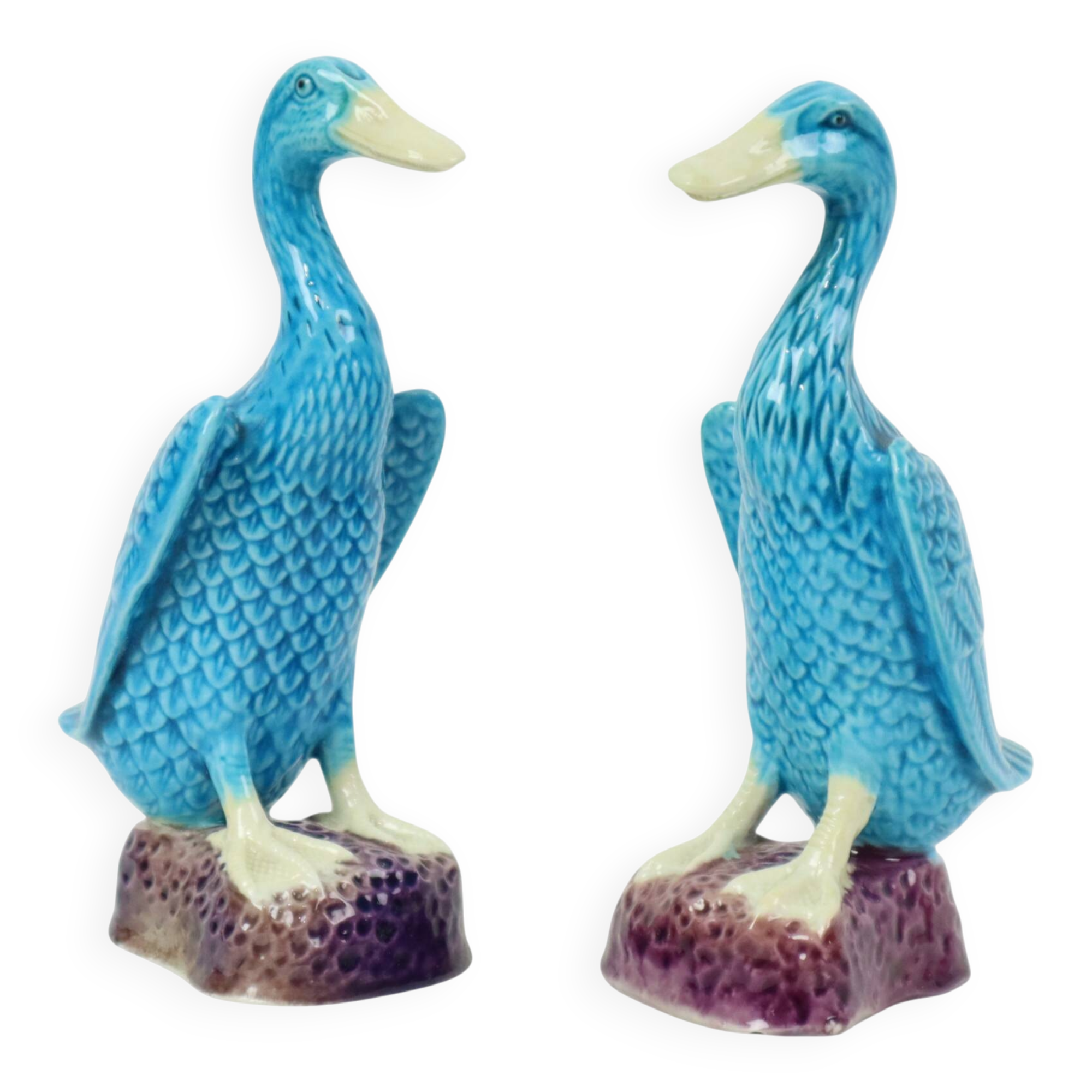 Vintage Duck Figurine Figure Couple Blue Chinese Porcelain 12cm