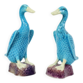 Vintage Duck Figurine Figure Couple Blue Chinese Porcelain 12cm