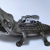Vintage silver metal crocodile alligator lighter ashtray