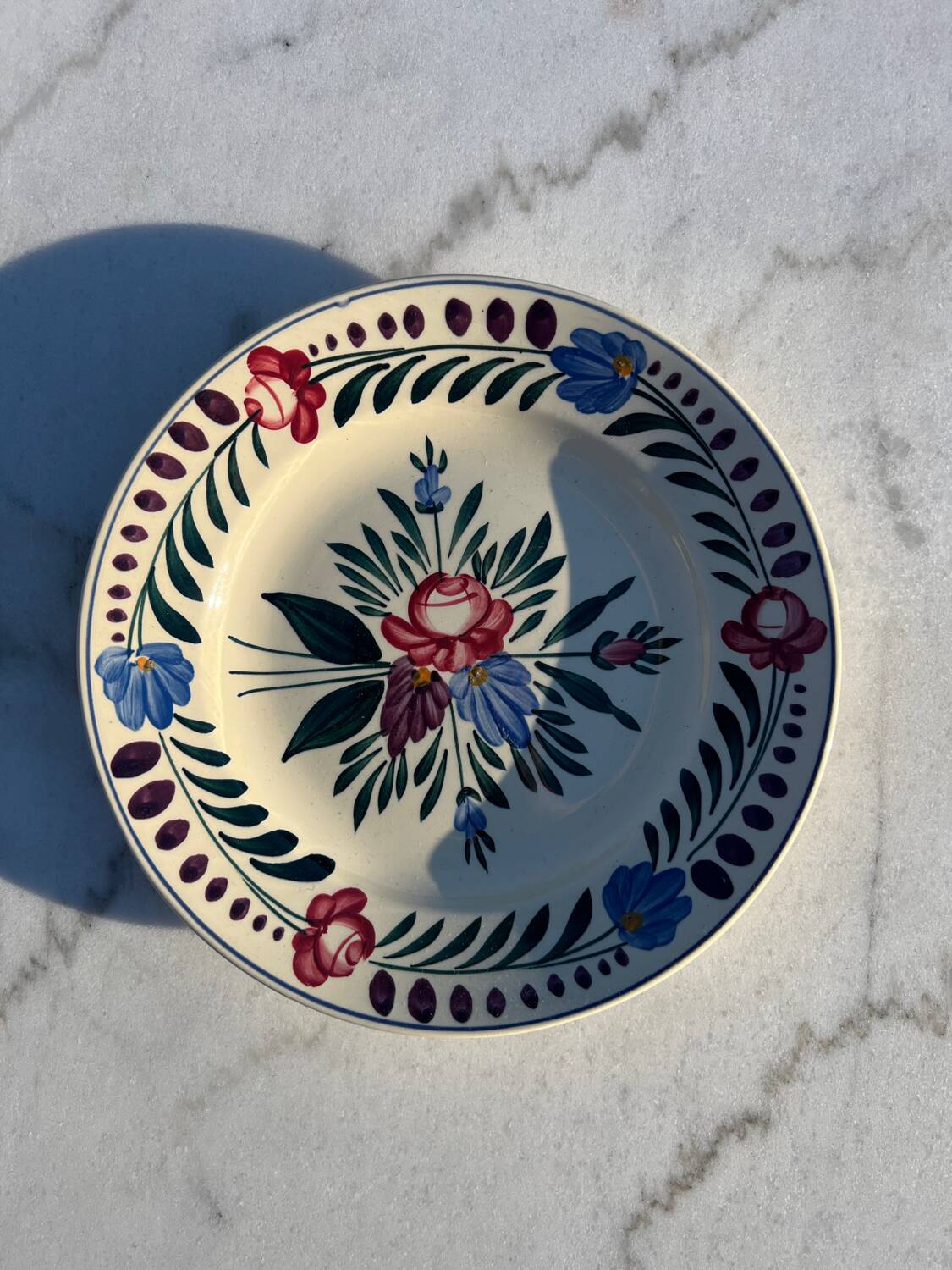 Vintage hand-painted flat plate, Sarreguemines Forêt Vosges