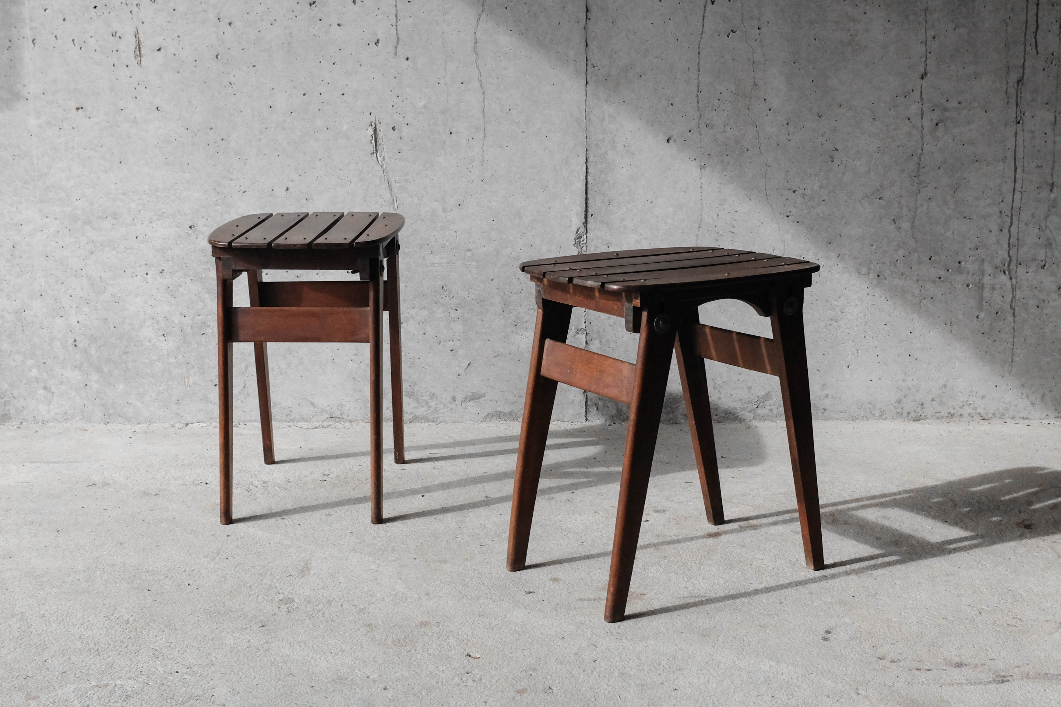 Pair of solid wooden stool - 1950