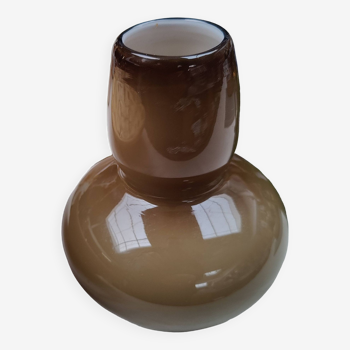 Vintage glossy brown two-layer blown glass vase, Scandinavian taste