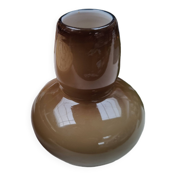 Vintage glossy brown two-layer blown glass vase, Scandinavian taste