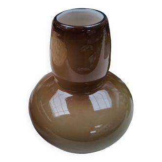 Vintage glossy brown two-layer blown glass vase, Scandinavian taste