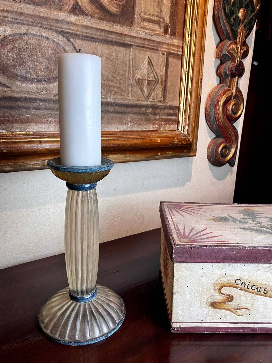 Art Deco Frosted Acrylic and Verdigris Brass Pricket Candleholder