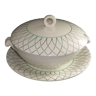 Old tureen and its Longchamp earthenware serving dish with fishnet decoration