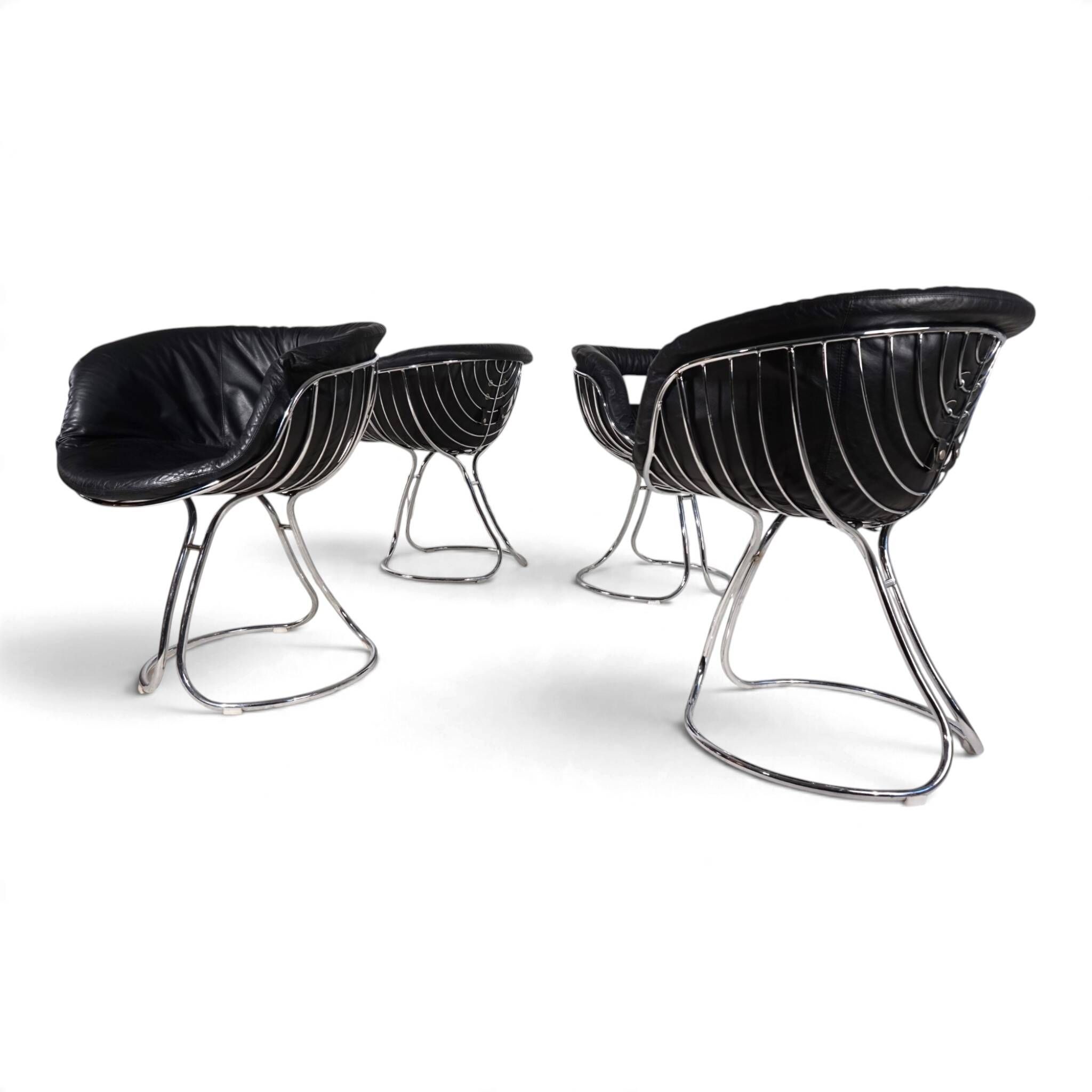 Set of 4 Pan Am dining chairs, chrome, leather by Gastone Rinaldi for RIMA,