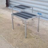 Pair of side tables in chrome metal and glass