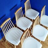 6 vintage wooden and white chairs