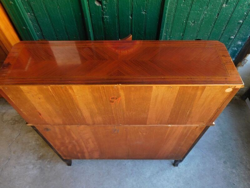 Secretaire commode a cylindre en bois verni