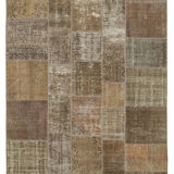 Handmade anatolian vintage 198 cm x 300 cm brown patchwork carpet