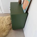Vintage olive green chest of drawers with striped base