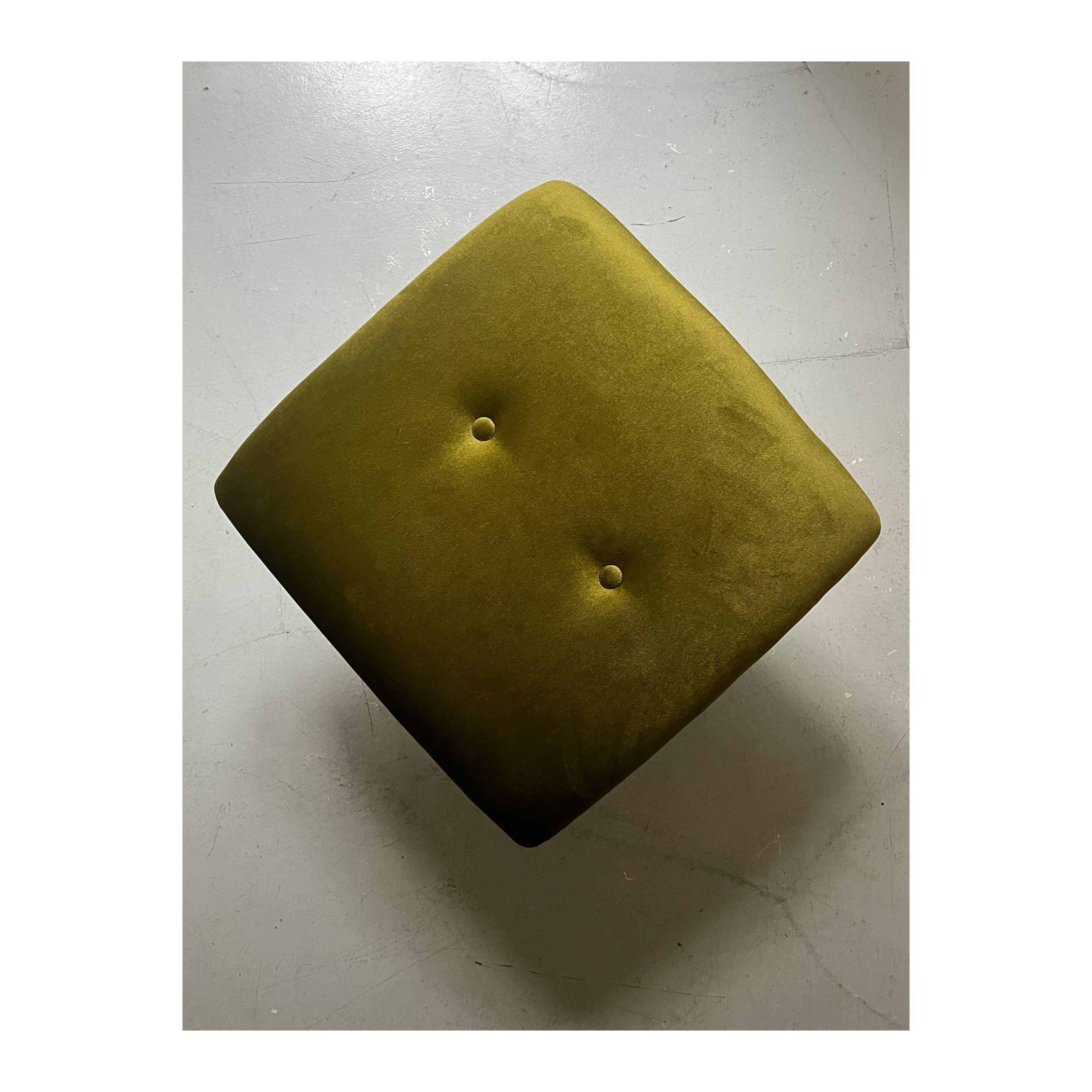 Swivel tulip stool / footrest in khaki green velvet, 1970s design