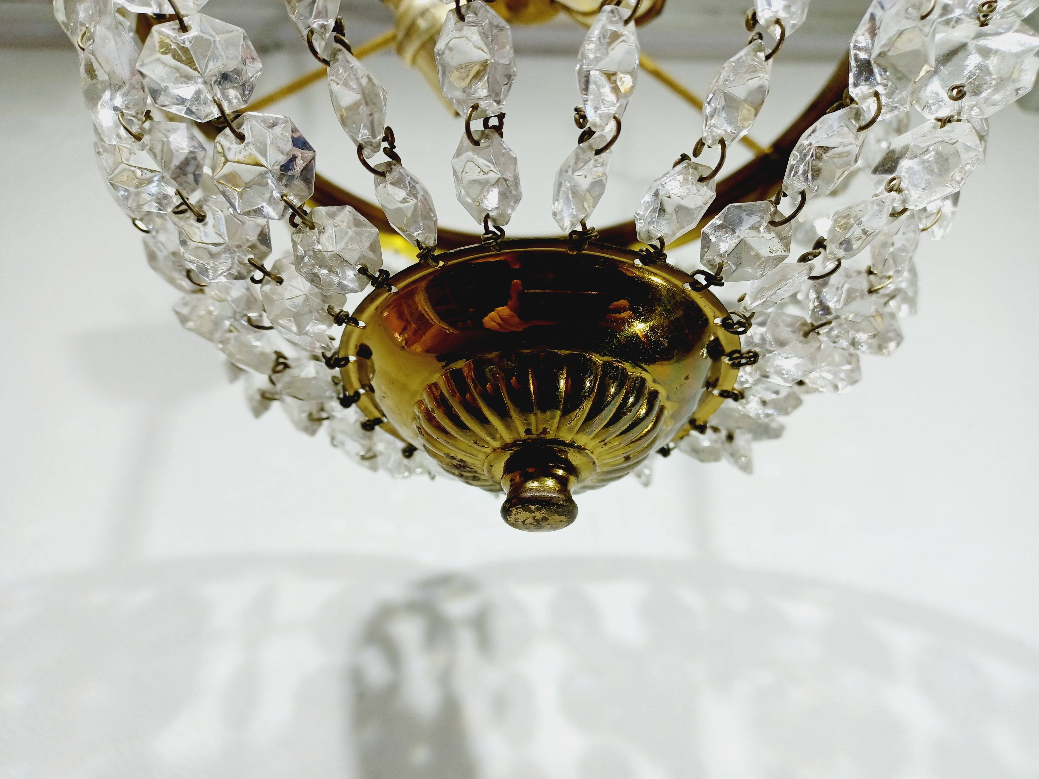 Plafonnier 2 lumières Laiton Et Cristal