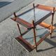 Bar rolling serving double trap pagoda wood and glass 1950s mahogany