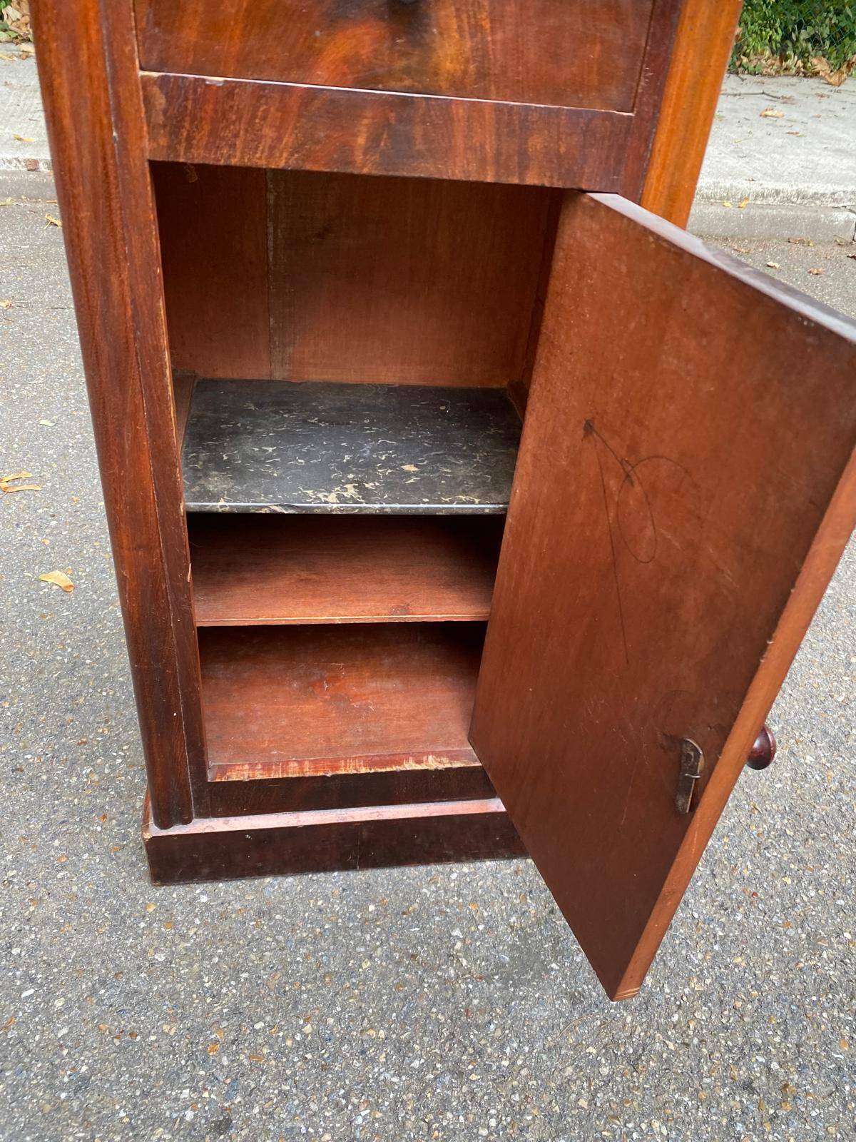 Louis Philippe mahogany bedside table from the 19th century with gray marble
