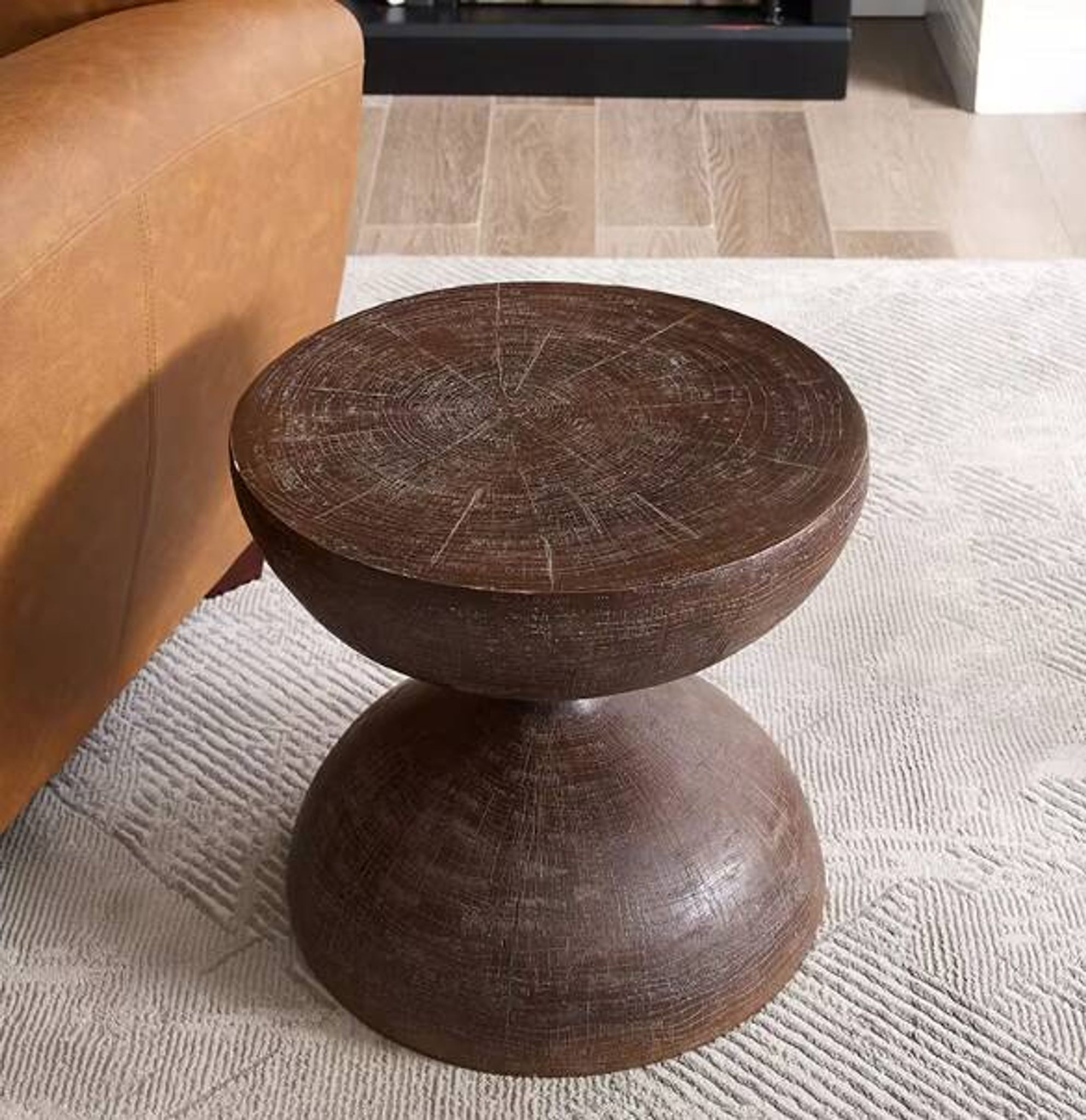 Wabi-Sabi Style Vintage Hourglass Shape Wooden Coffee Table, Living Room Furniture