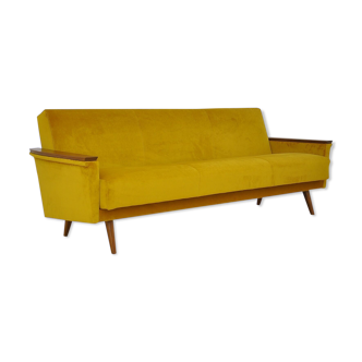 Velvet Daybed Sofa with fold-out function, 1960s