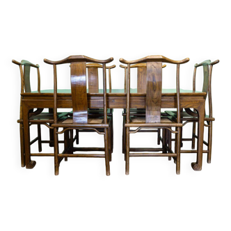 Set of 1 antique Chinese table + 6 chairs
