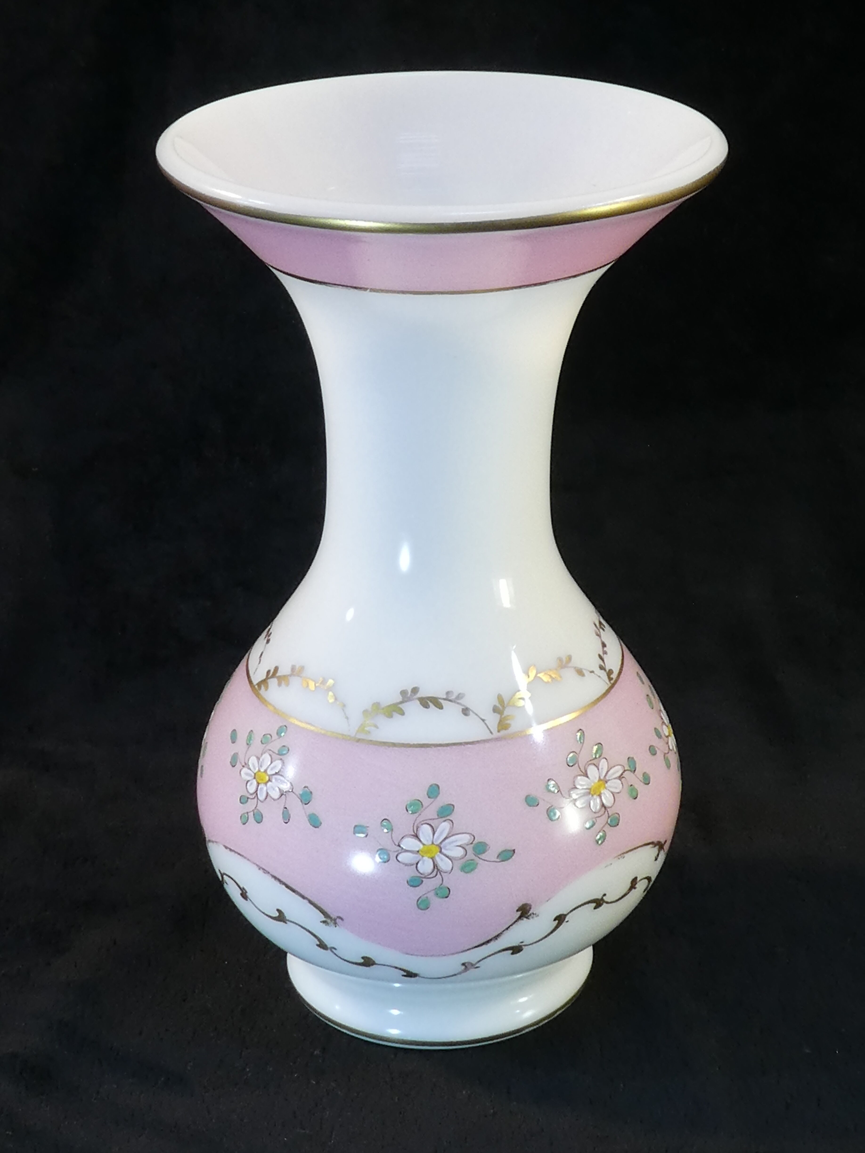 Pansu vase in opaline decoration of enamelled flowers NAPOLEON 3