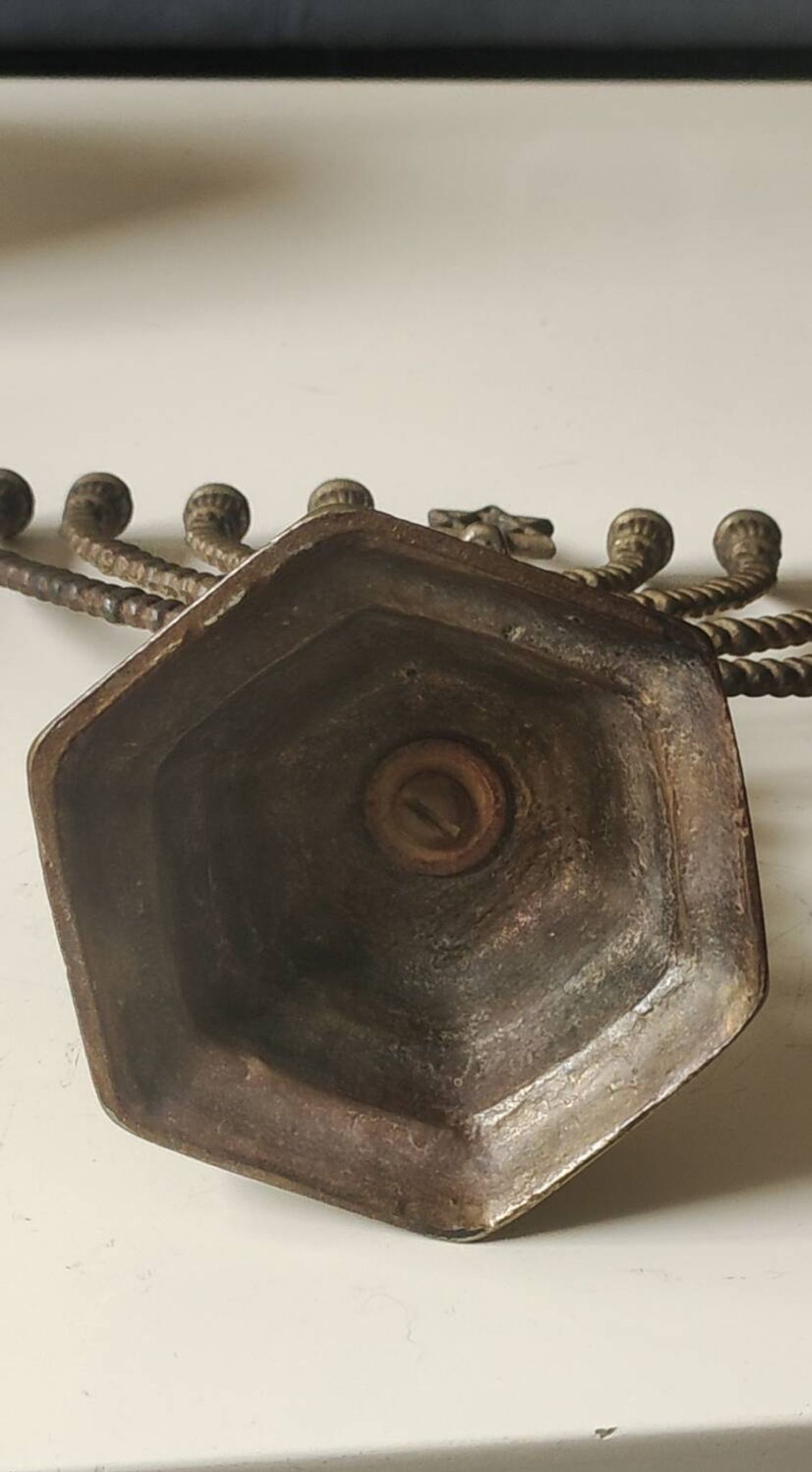 Large Menorah/Hebrew Chandelier with 8 branches. Star of David. Bronze.