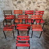 Set of 8 vintage French bistro chairs – industrial metal Tolix style