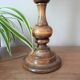 vintage turned wood lamp, seventies graphic lampshade