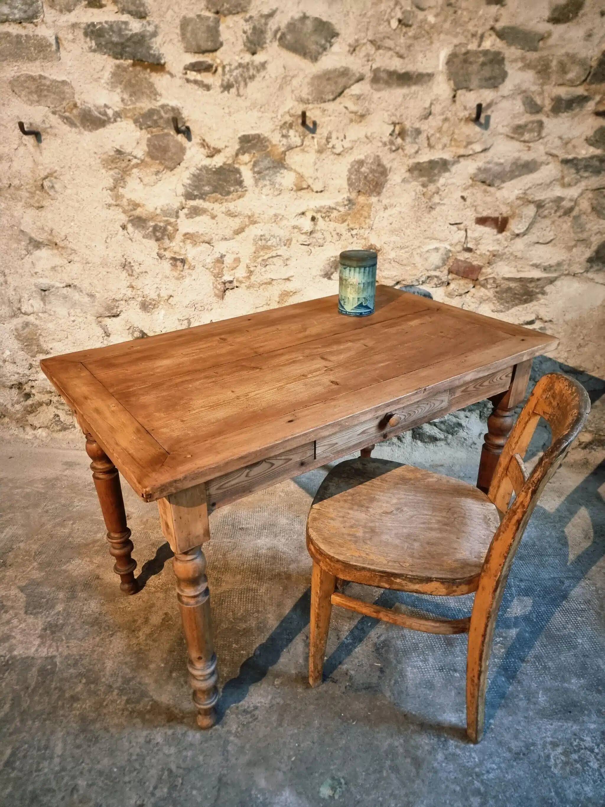 Antique pine and beech kitchen table / desk / work table – France, circa 1900
