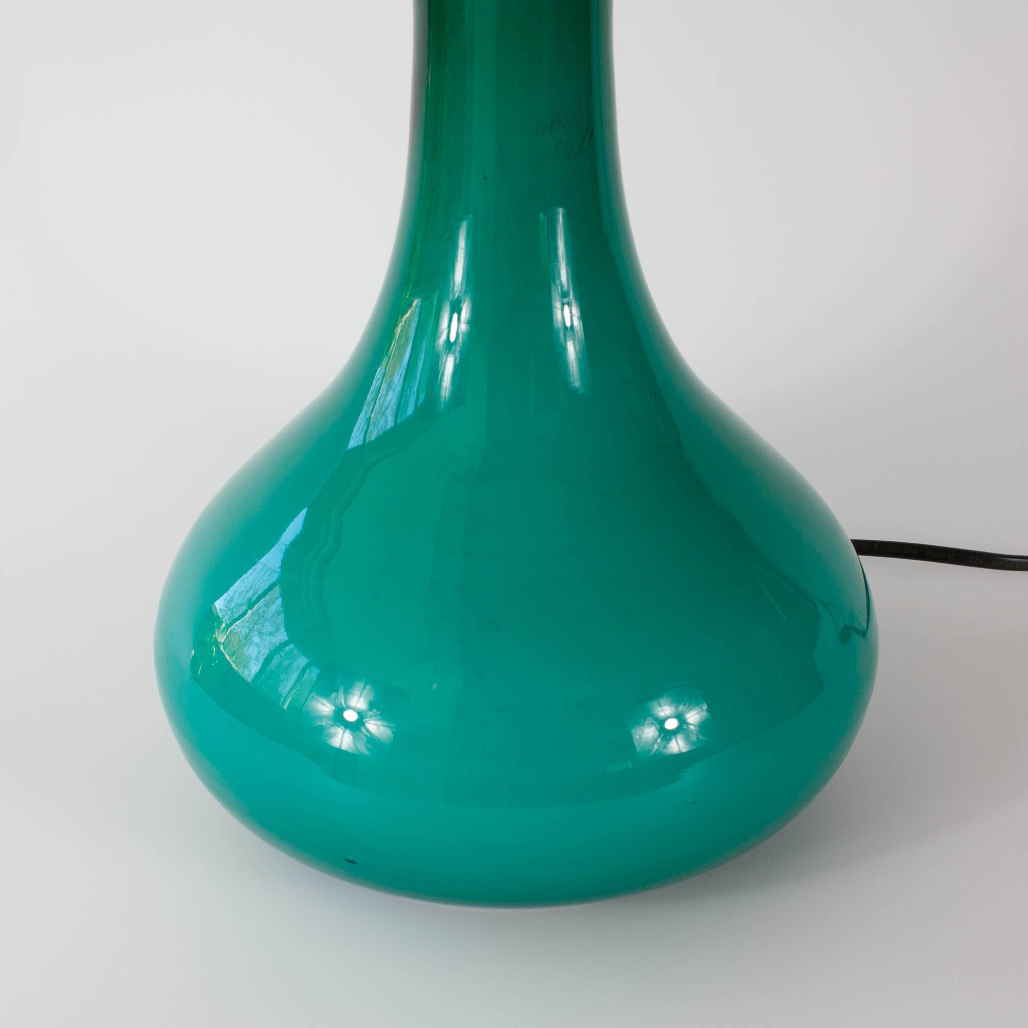 Vintage 1960s Portuguese Turquoise Opaline Glass Table Lamp