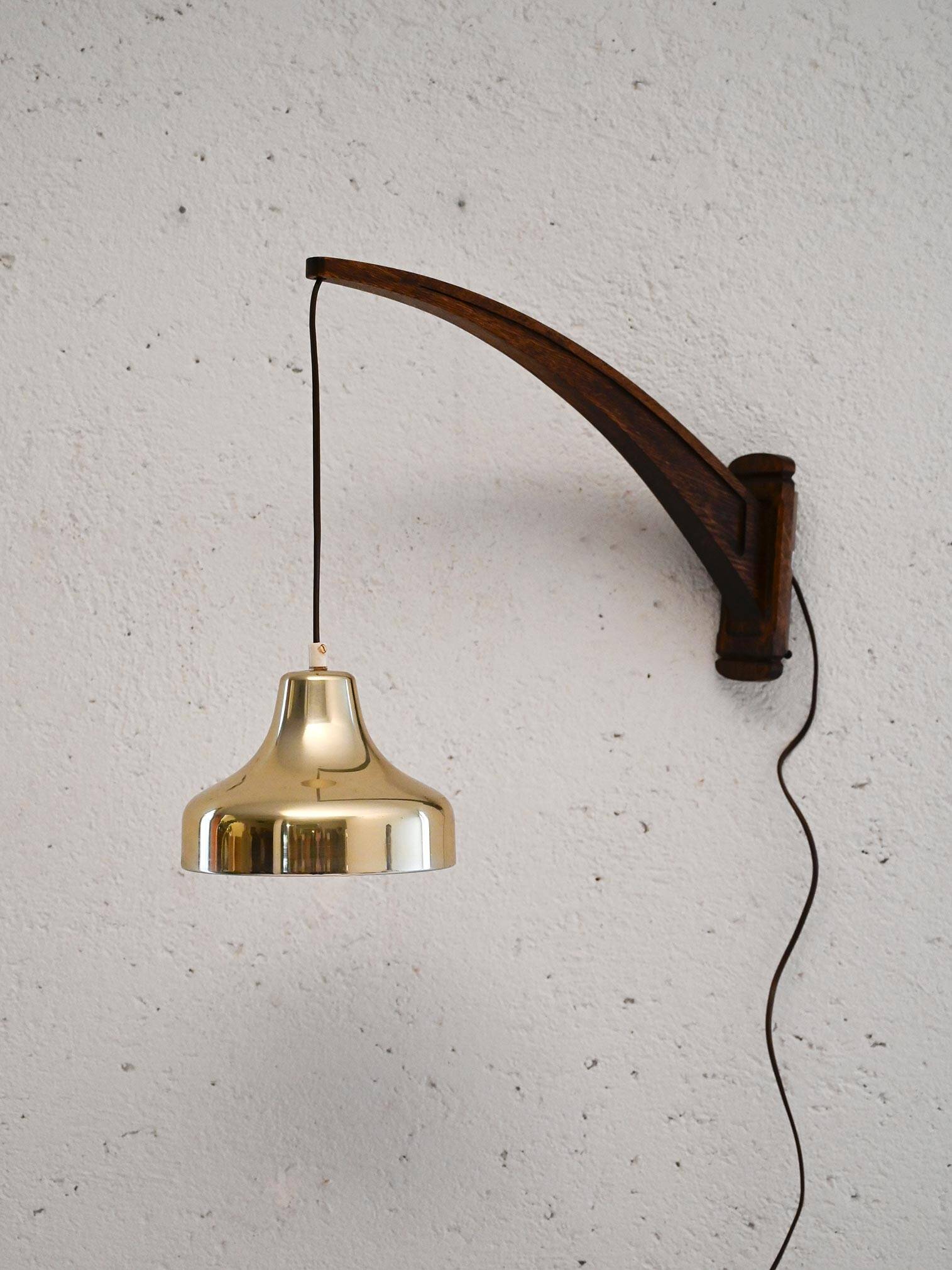 Vintage Scandinavian wall light with brass pendant lampshade