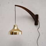 Vintage Scandinavian wall light with brass pendant lampshade