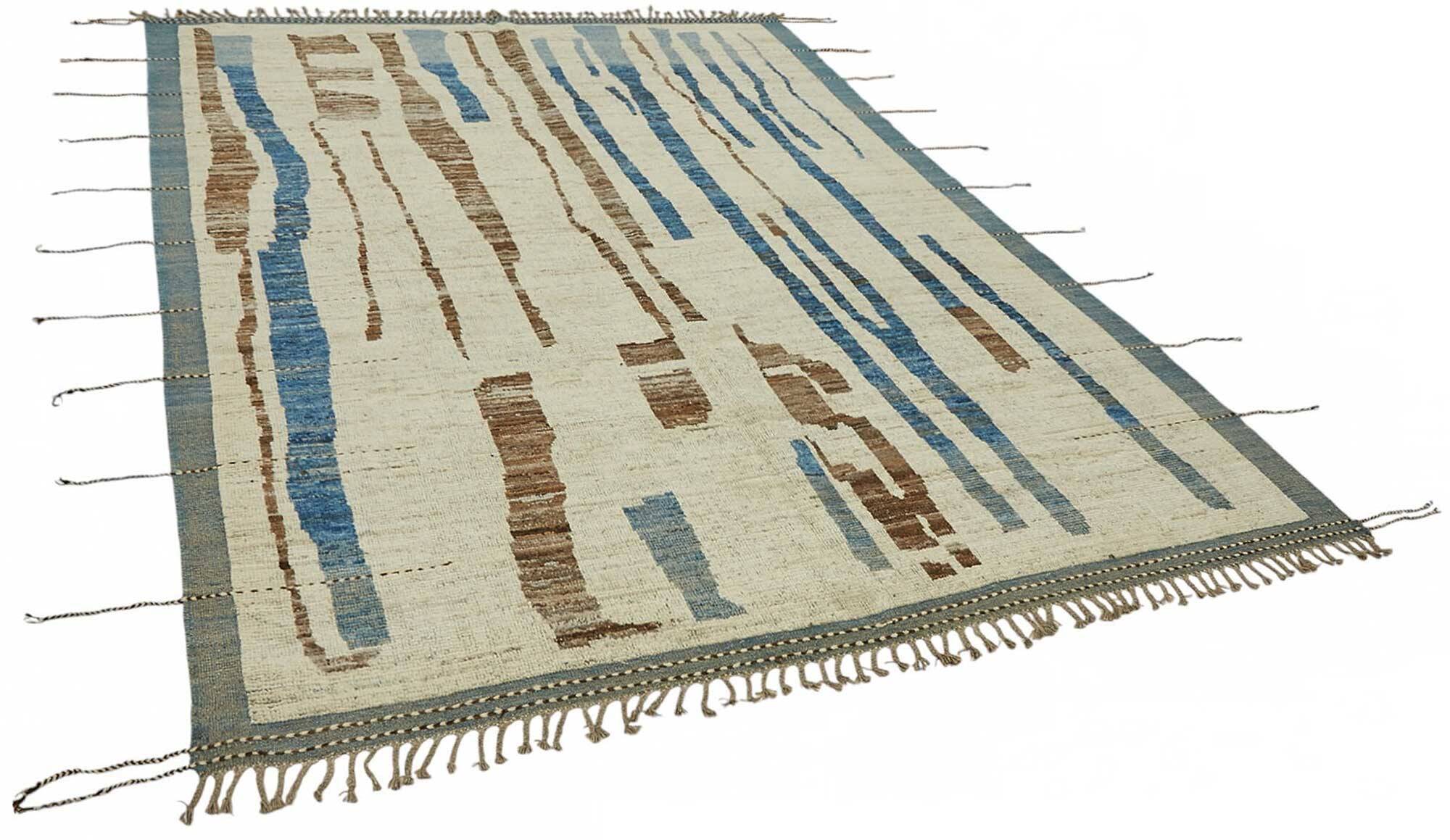 Hand-Knotted Tribal Unique 211 cm x 302 cm Blue Wool Carpet