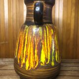 Old Vase With Handles ST CLÉMENT France Ceramic Brown & Orange Vintage #A412