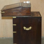 Victorian antique leather Davenport campaign desk with brass gallery.
