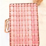 Vintage red woven wicker briefcase with leather buckle - rattan