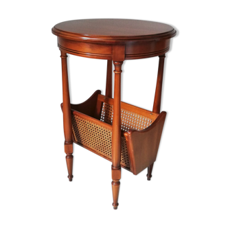 Louis XVI pedestal table with rattan magazine door