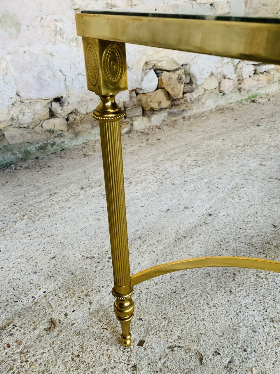 Mid-century coffee table in green marble and brass, 1960s