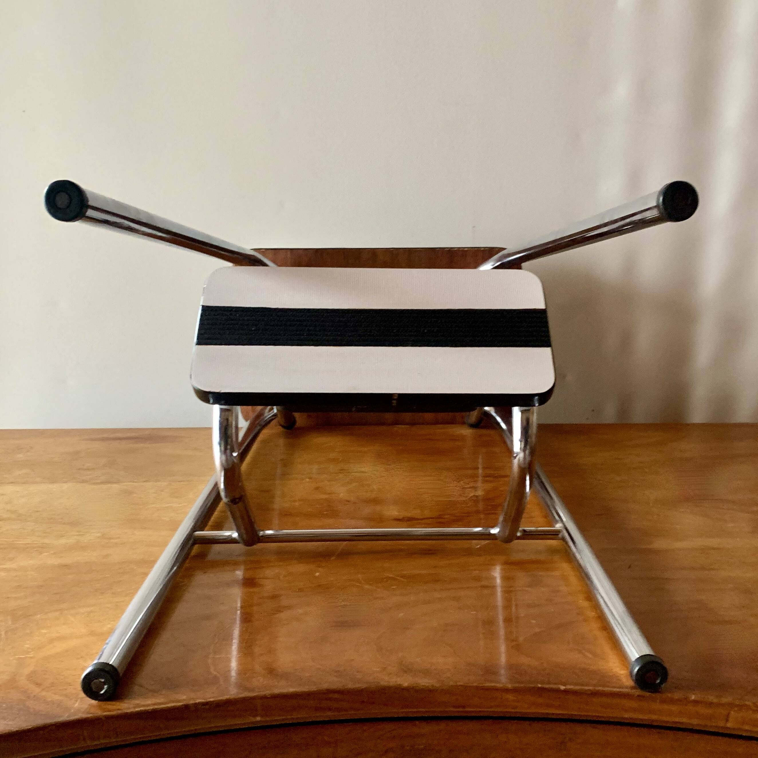 Vintage step stool in white formica and chrome steel