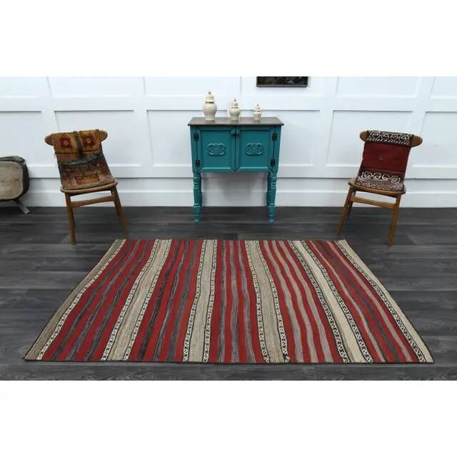1970s Vintage Turkish Oushak Handmade Wool Cotton Red Runner Rug 125x205