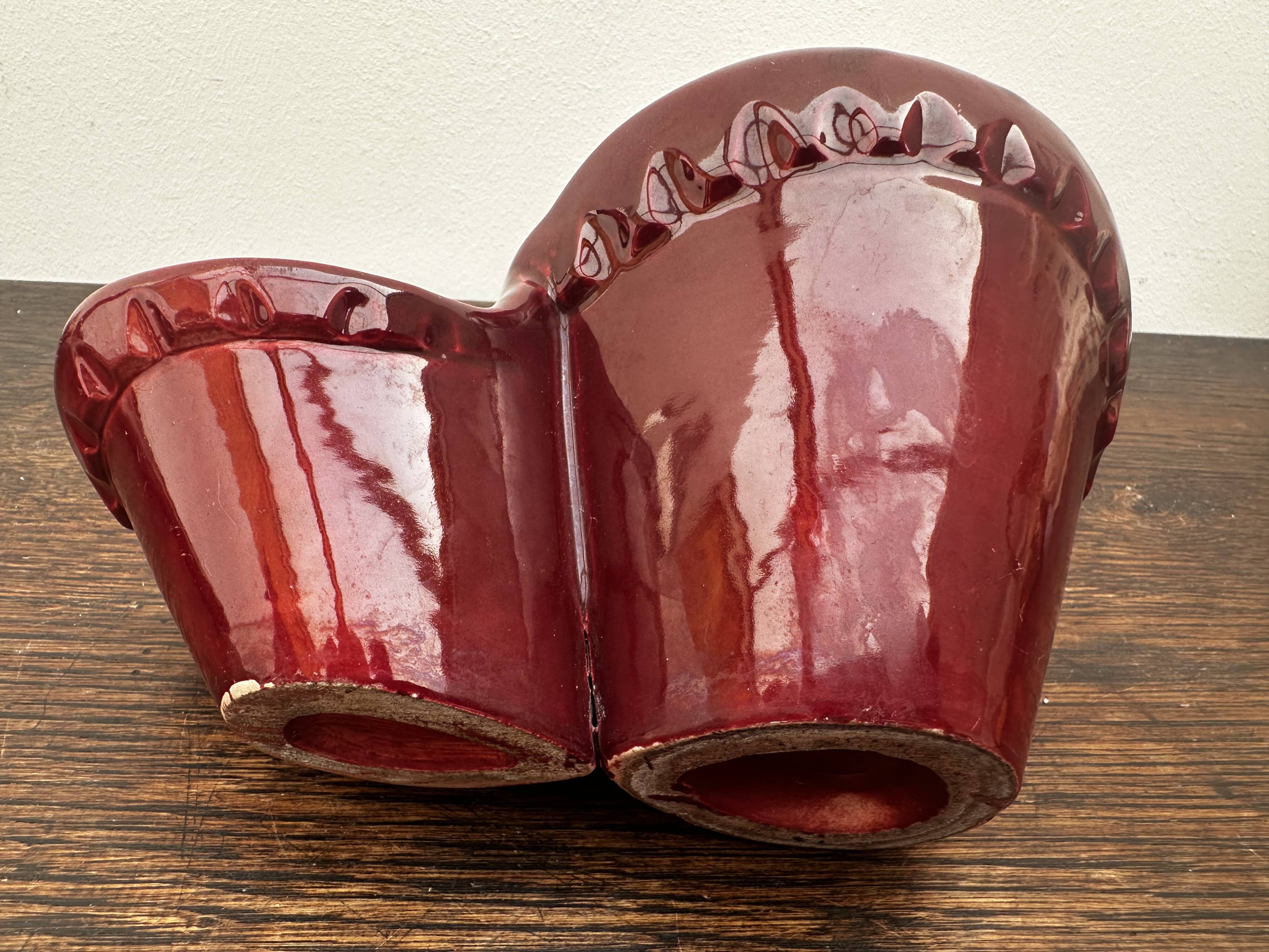 Burgundy ceramic flowerpot, 1950s