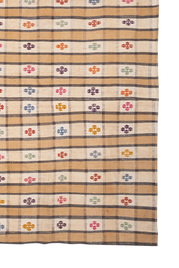 Turkish White Cotton Kilim Carpet, 1970s - 234 X 362 Cm