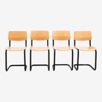 Set of 4 vintage chairs in black beech