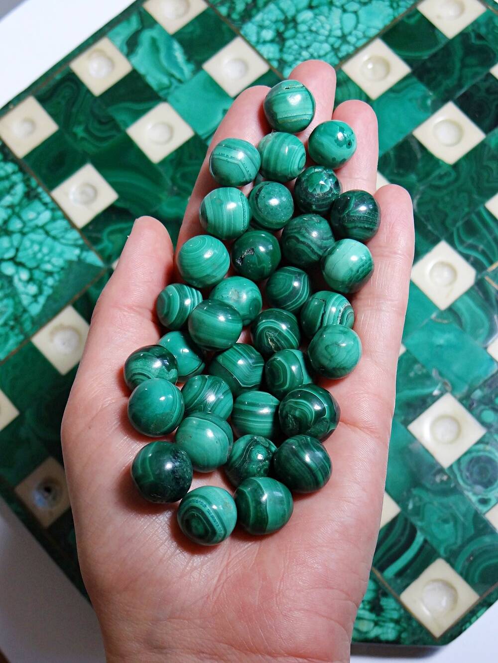 Octagonal solitaire in malachite and bakelite vintage 50s-60s