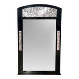 Art Deco Wall Mirror in Black Lacquer & Silver Leaf, France, 1930s