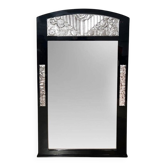 Art Deco Wall Mirror in Black Lacquer & Silver Leaf, France, 1930s