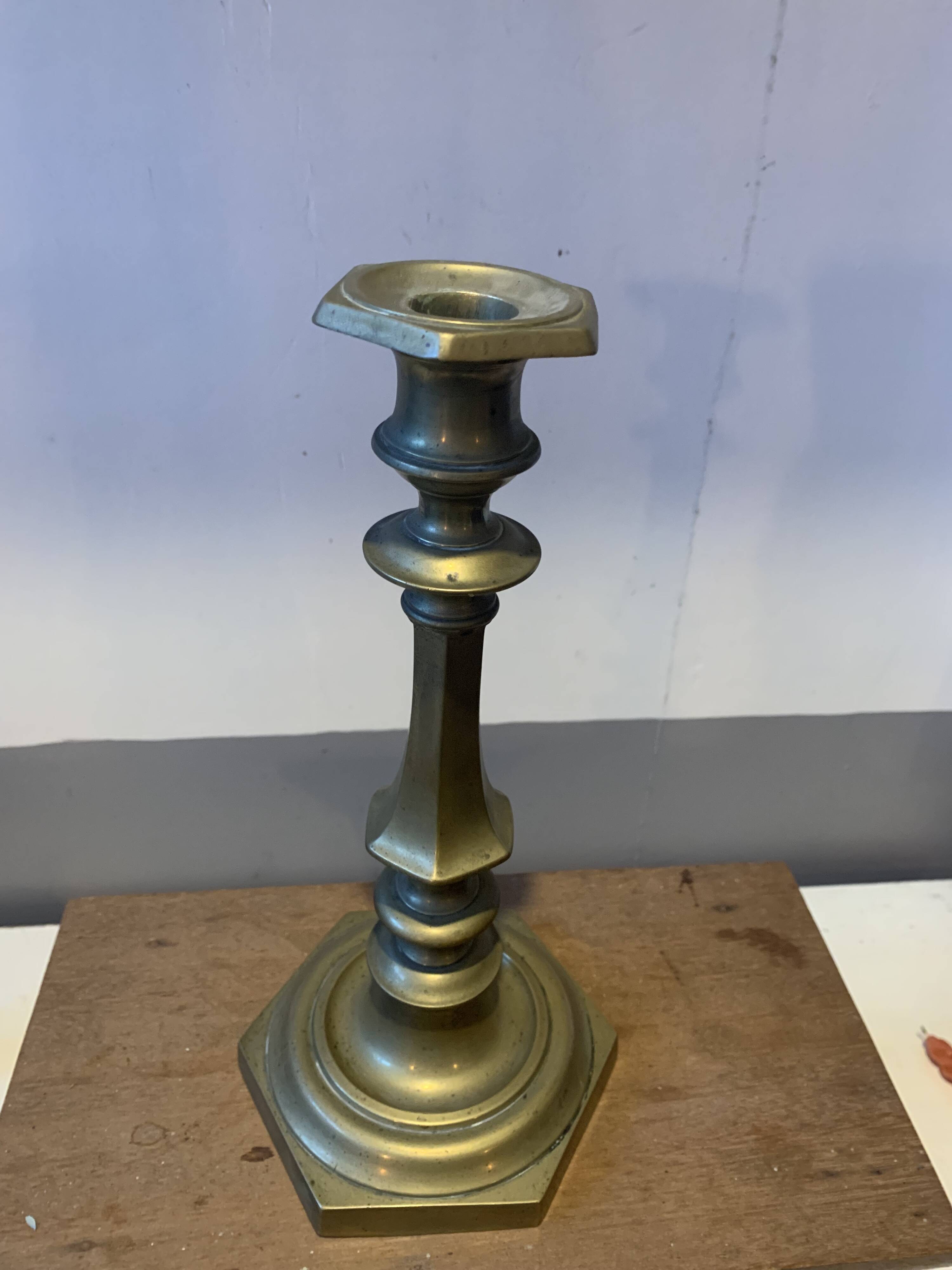 Large vintage golden brass candle holder