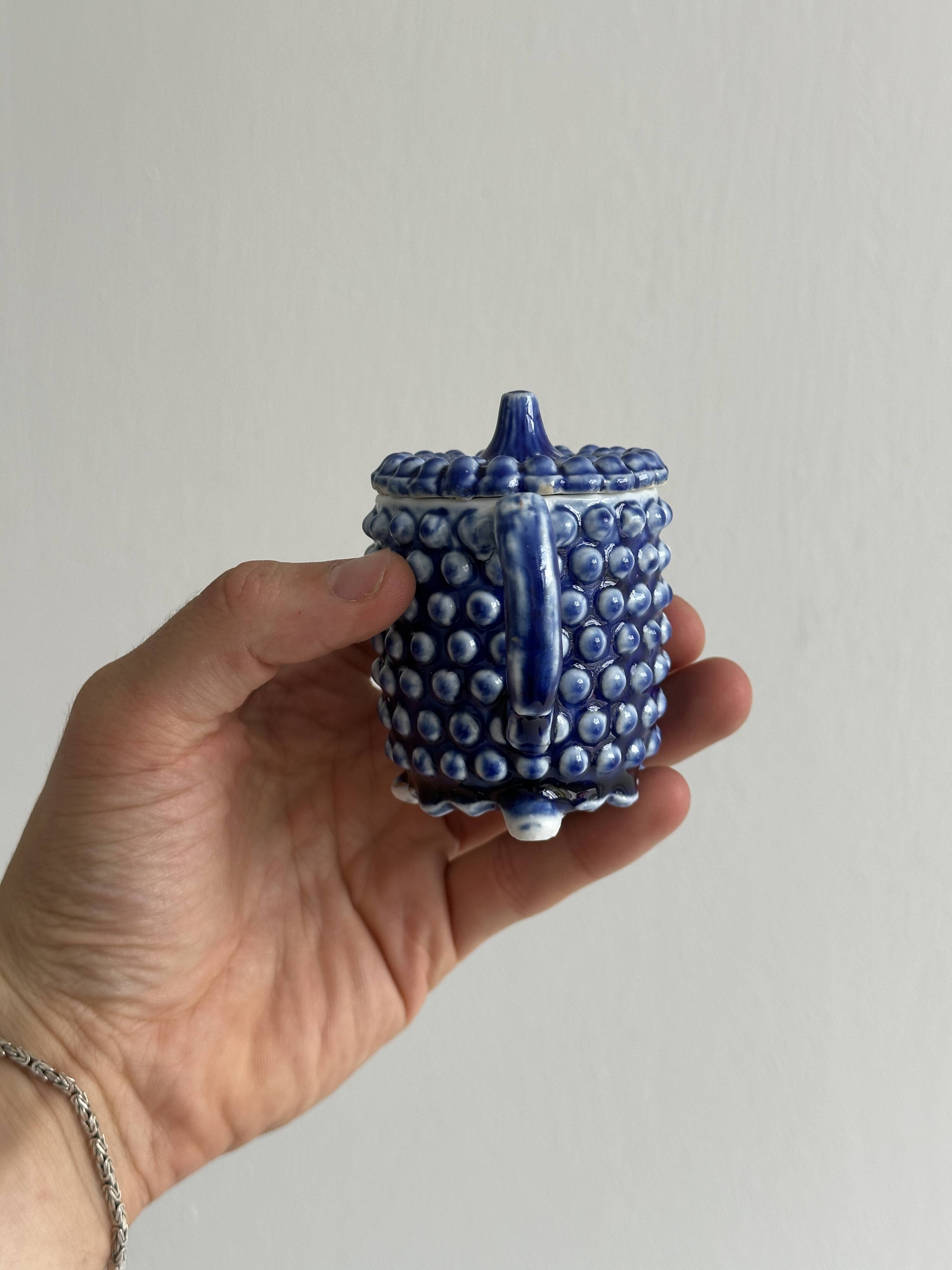Electric blue ceramic sugar bowl