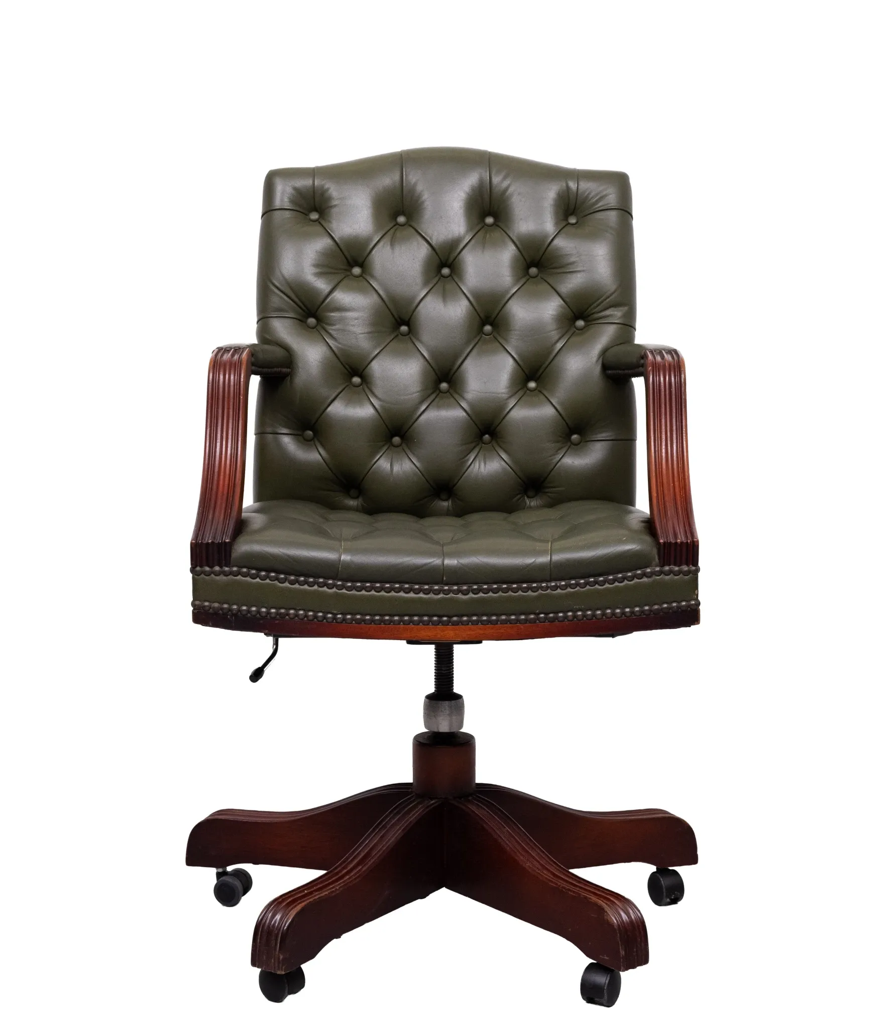 Chesterfield Green tufted Leather desk chair by Wade England 1960s