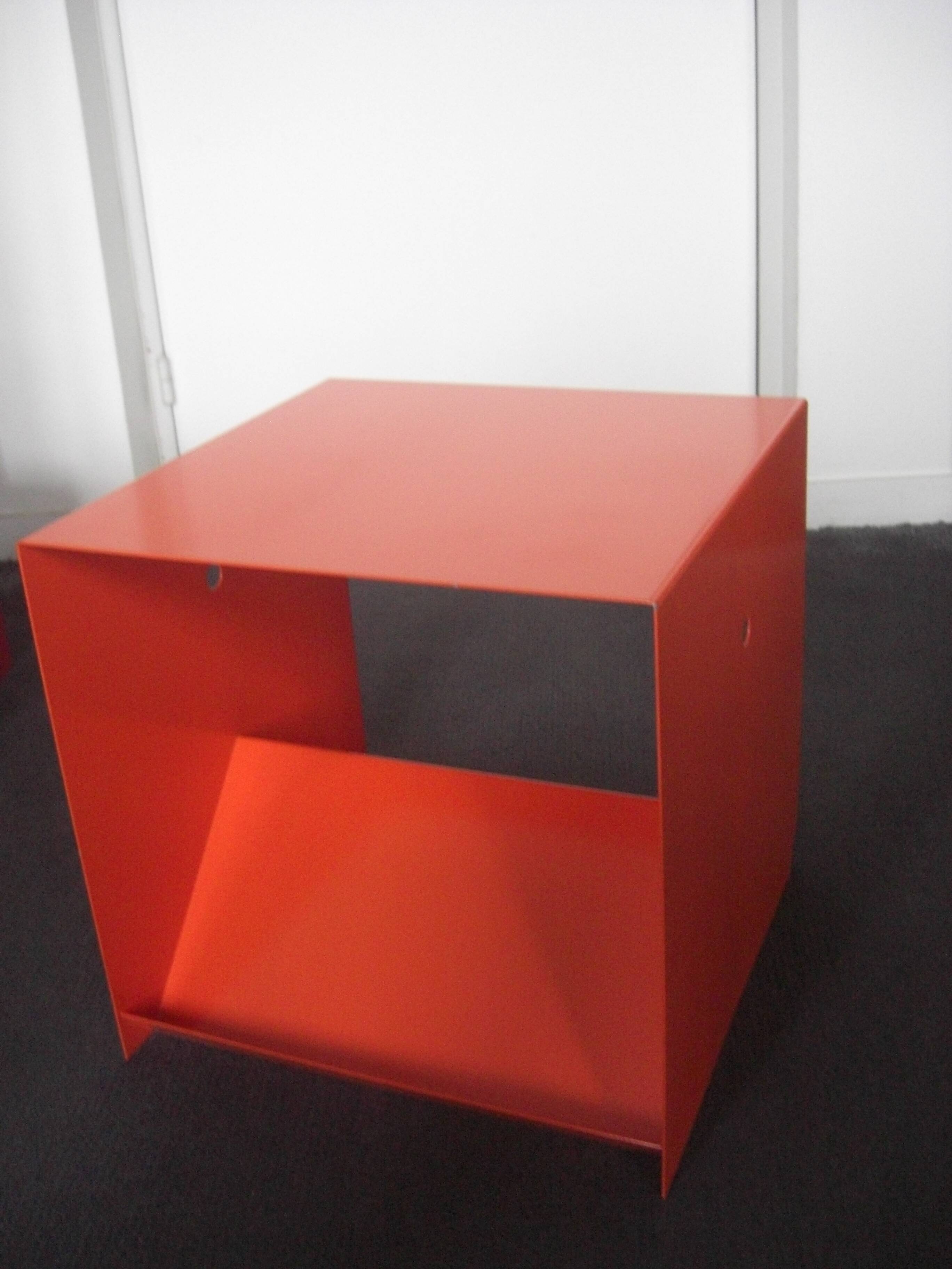 Side table, contemporary bedside table in orange metal