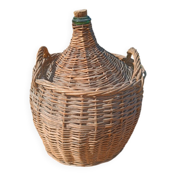 give me a vintage green glass and wicker jug